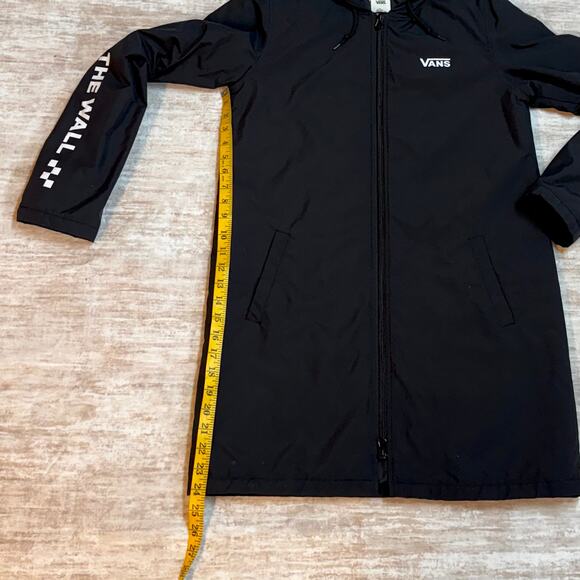 Vans Women’s XS Black Alliance Long Windbreaker Hood Jacket Coat Zipper Trench - Picture 3 of 9